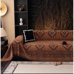 Boho Dark Khaki Couch Cover Size(71" X134") A4 #Dark Khaki Geometric